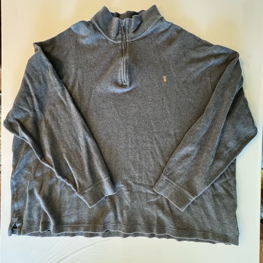 Polo Ralph Lauren Men’s 3XB Gray 1/4 Zip Pullover Estate Rib Colored Pony